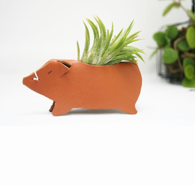 Exclusive-handmade leather-small pig air pineapple flower / with plant - ตกแต่งต้นไม้ - หนังแท้ สีนำ้ตาล