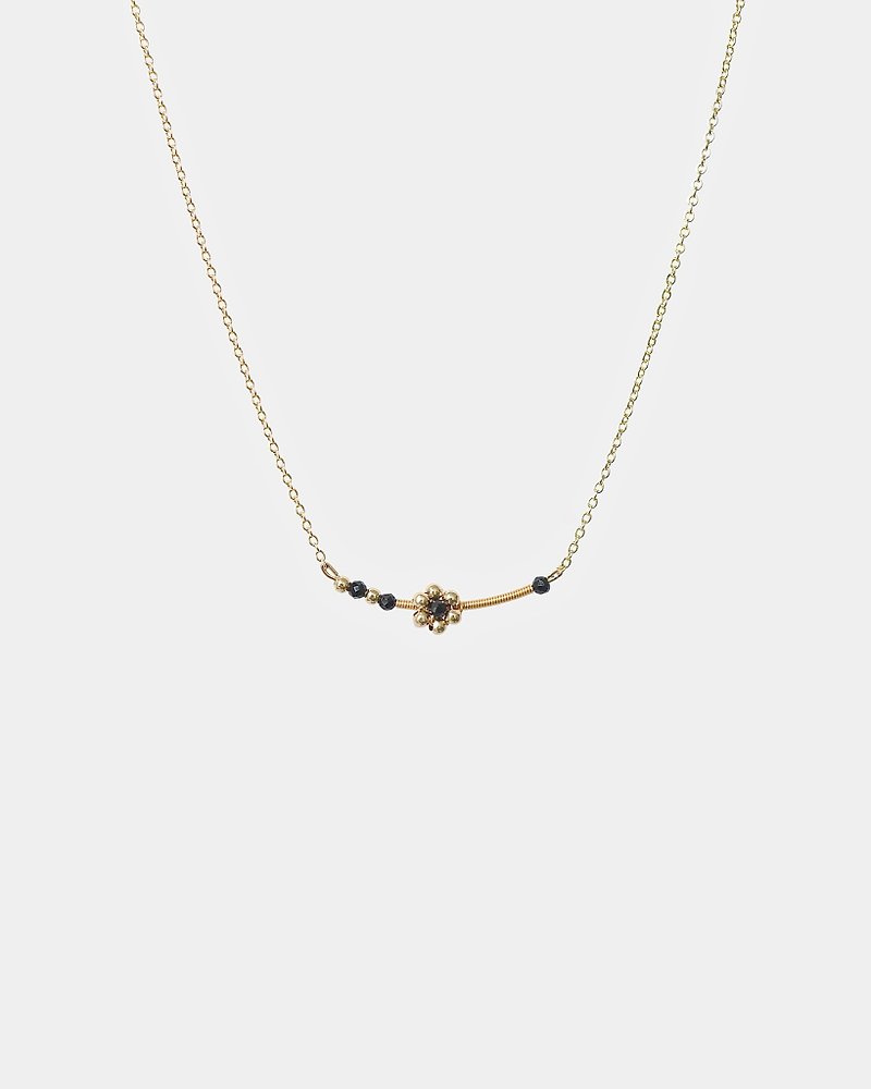 Golden Black Daisy Obsidian Necklace - Necklaces - Crystal Black