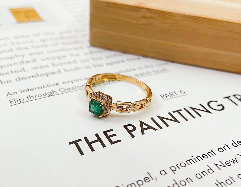 9K純金鑲 天然祖母綠 鑽石 戒指 - 戒指 - 寶石 綠色