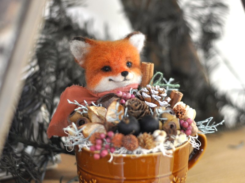 Autumn fruit Christmas fox wool felt hand-making experience activity - Knitting / Felted Wool / Cloth - Other Materials 