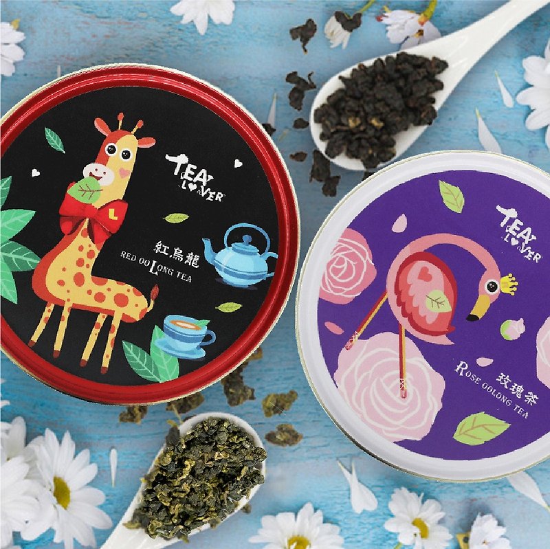 Original tea gift box red oolong tea + rose tea 2 cans Xinfengming Tea Lover Animal Party - ชา - วัสดุอื่นๆ 
