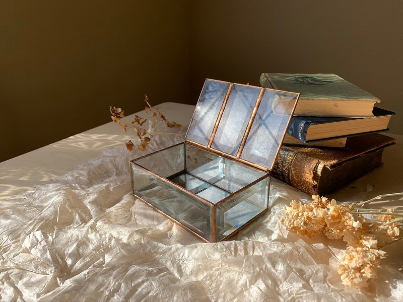 Early aluminum edge glass jewelry box / jewelry box - Storage - Glass Transparent