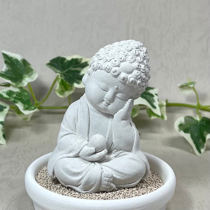 Fast shipping, pure and auspicious little Buddha, quiet small plate set, art fragrance diffuser, home fragrance - Fragrances - Cement White