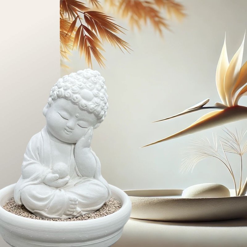 靜謐之美學 淨念吉祥小佛之靜性小盤套組  精緻台灣文創禮品 - 香氛/精油/擴香 - 水泥 白色