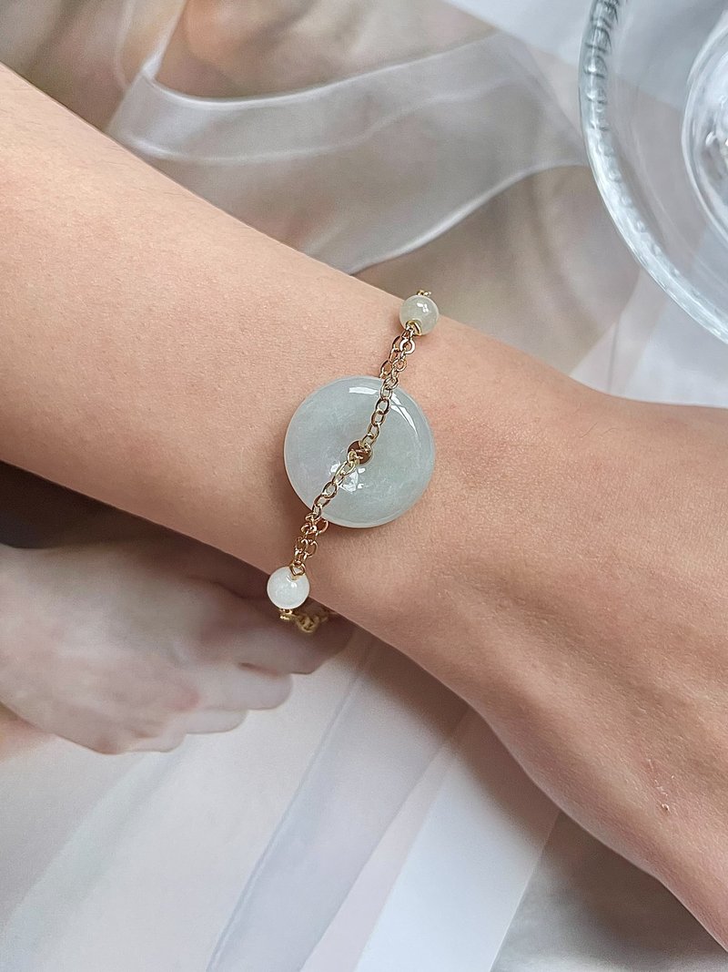 Natural Jadeite Type A - 14K Gold Filled Icy White Jade Bracelet - สร้อยข้อมือ - หยก สีทอง