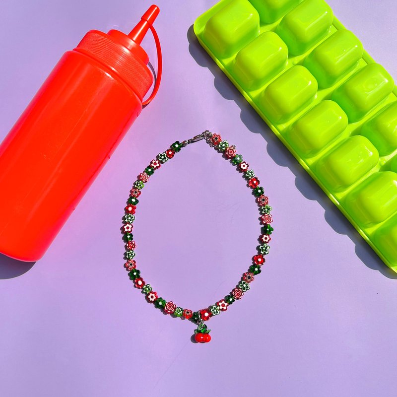 Necklace Cherry Bomb • Handmade Necklace Red Multicolored Millefiori Beads - 項鍊 - 銀 多色