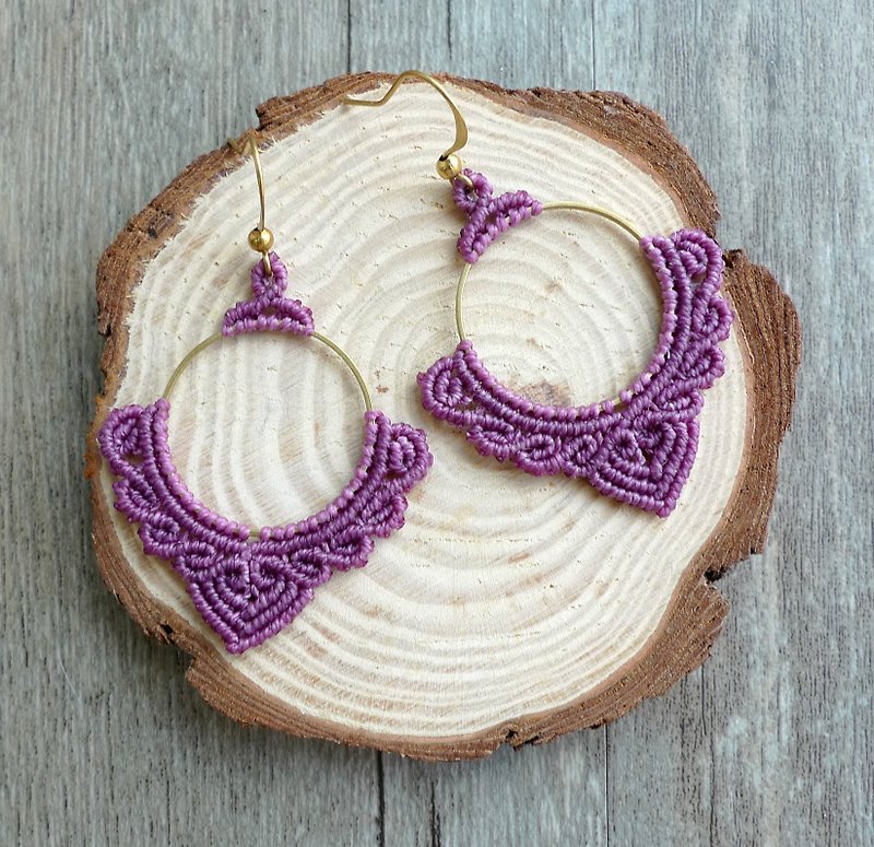 Misssheep - A30 - handcrafted macrame earrings - Earrings & Clip-ons - Other Materials Purple