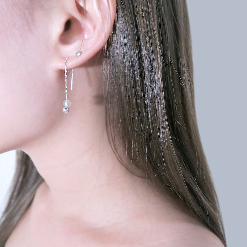 葡萄石 威尼斯長鍊耳環(小)-925純銀天然石耳環 - 耳環/耳夾 - 純銀 綠色