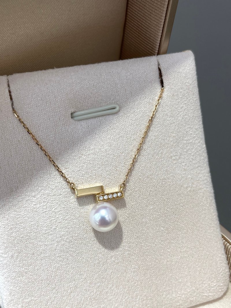 平衡之光海水珍珠AKOYA珍珠真珠18K玫瑰金珍珠耳環珍珠項鍊 - 項鍊 - 珍珠 金色