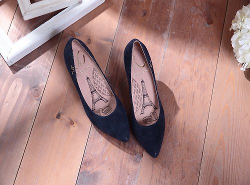 Marconzone 瑪康澤 -精品手工鞋 Cinderella-品牌沉靜藍-壓紋羊皮尖頭高跟鞋