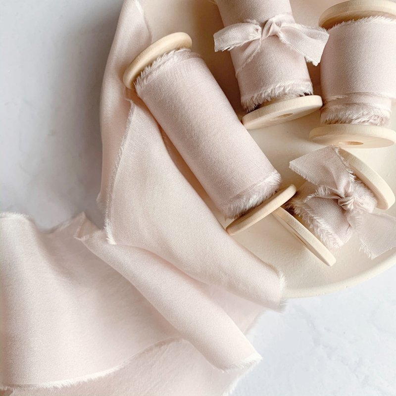Nude Silk Ribbon / Hand Dyed Silk ribbon on Wood Spool - 包裝材料/包裝紙 - 絲．絹 粉紅色