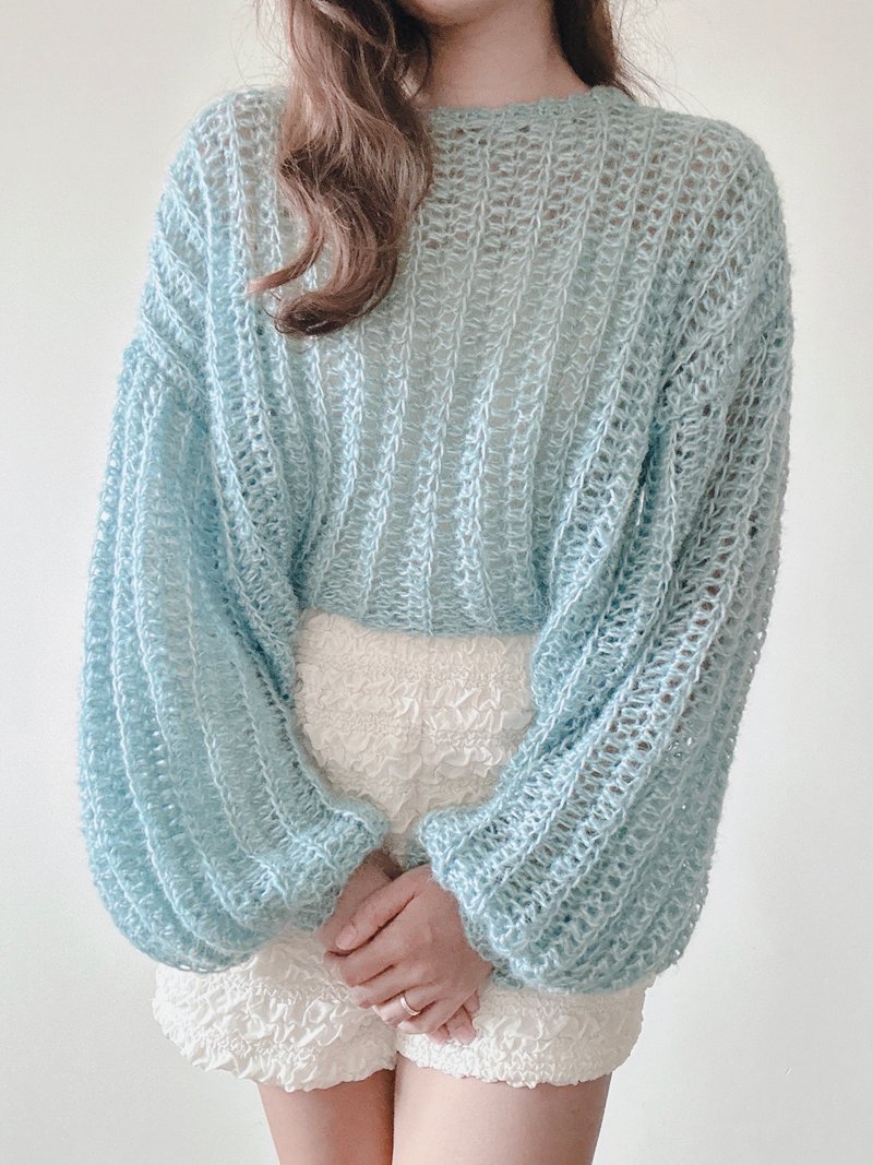 手工鈎織泡泡袖鬆軟馬海毛毛衣材料包 - 編織/刺繡/羊毛氈/縫紉 - 棉．麻 