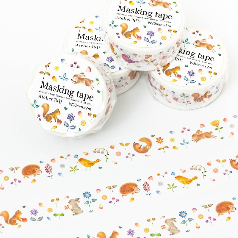 Fragment of a picture book. Masking Tape Flower lover Blooming Animals' Garden MT-8 - Washi Tape - Paper Multicolor