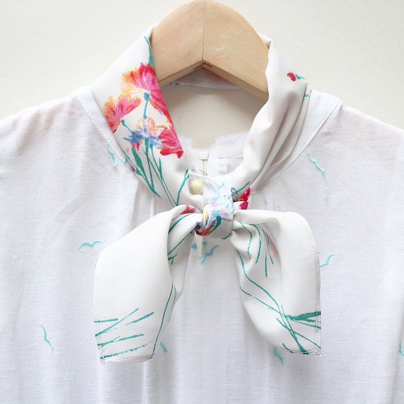 JOJA │ Japan old cloth system handmade long scarf / scarf / hair band / hand belt - Scarves - Cotton & Hemp White