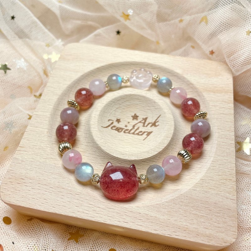 Night Sakura - Strawberry Crystal Labradorite Cherry Blossom Rain Purple Horse Pink Pink Quartz Cat's Paw - Bracelets - Crystal Multicolor