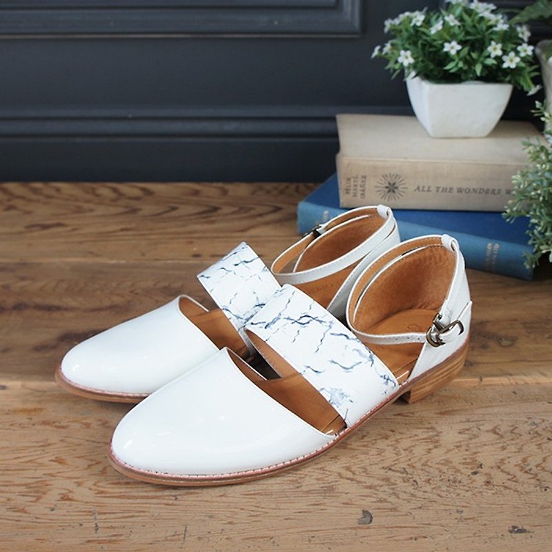 GT full leather marble pattern with sandals - Sandals - Genuine Leather White
