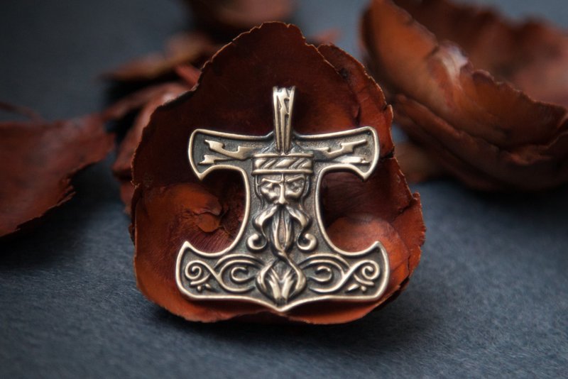 Thor Hammer pendant. God power Viking necklace. Pagan jewelry. Mjolnir. Odin - Necklaces - Other Metals Orange