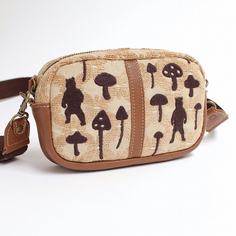 Embroidery shoulder pouch in Kumakinoko - Toiletry Bags & Pouches - Polyester Khaki