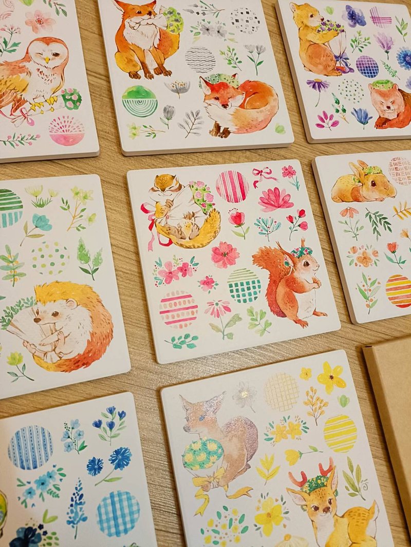 Flower Animal Ceramic Absorbent Coaster (Hedgehog/Rabbit/Fox/Owl/Deer/Squirrel/Bear/Raccoon) - ที่รองแก้ว - ดินเผา หลากหลายสี