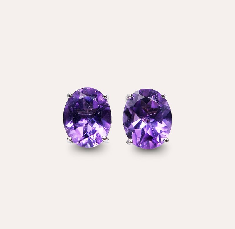 AND Amethyst purple oval 8*10mm earrings classic series Oval E natural Gemstone - ต่างหู - เงิน สีม่วง