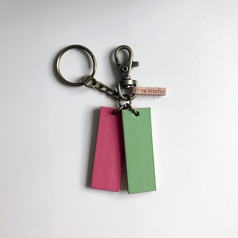 Leather key ring│Pink green SAC01013 - Keychains - Genuine Leather Green