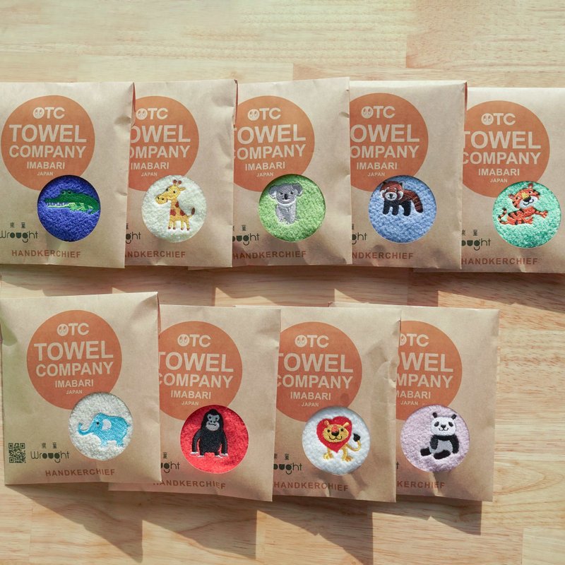 今治産 刺繡方巾/手帕  — 動物遊行 ANIMAL PARADE - 毛巾/浴巾 - 棉．麻 多色