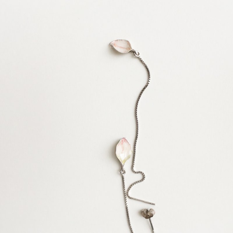 Hand-made falling flower sound earrings art sterling silver - ต่างหู - เงินแท้ 