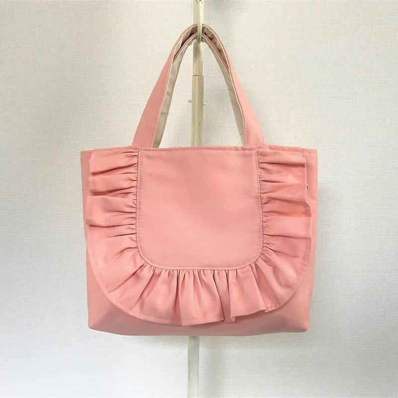 ラウンドフリル 横型トートバッグ ピンク - 手提包/手提袋 - 棉．麻 粉紅色
