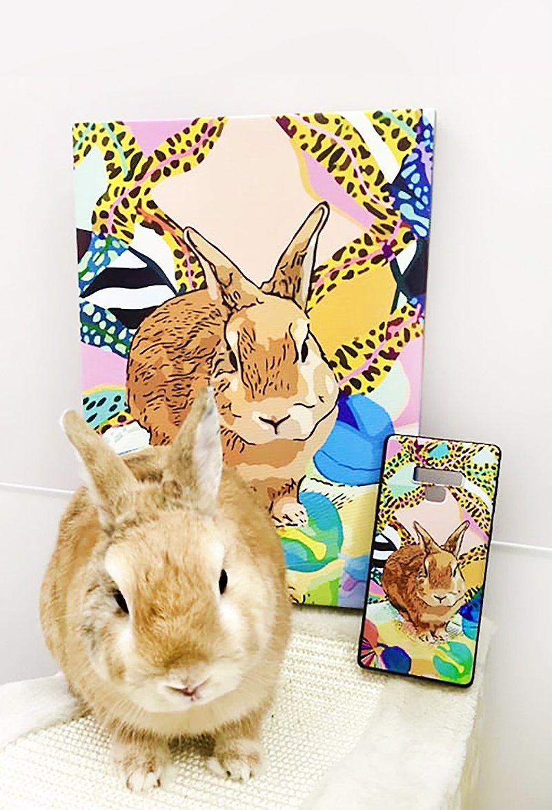 無框畫 加 手機殼 優惠套 客製化 寵物畫 藝術 似顏繪 兔子 肖像 - 似顏繪/人像畫 - 其他人造纖維 多色