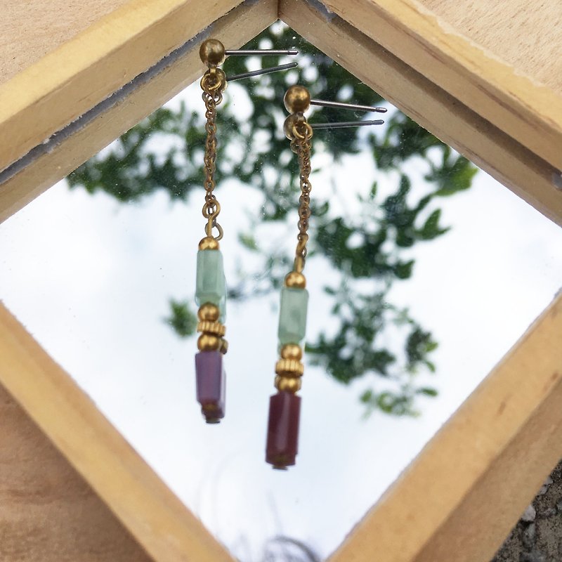 Grocery Travelin- forests handmade Bronze earrings tassel ear l l glass earhook Clip-On - Earrings & Clip-ons - Other Metals Blue