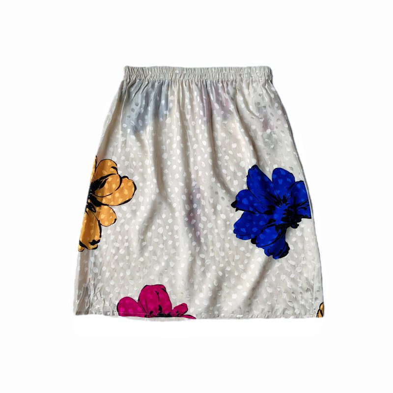 White Japanese Print Skirt - กระโปรง - เส้นใยสังเคราะห์ ขาว