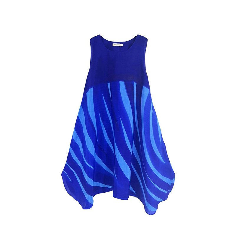 Dress Hand Paint Soft Cotton Silk for Yoga Vacation Holidays - 洋裝/連身裙 - 棉．麻 藍色