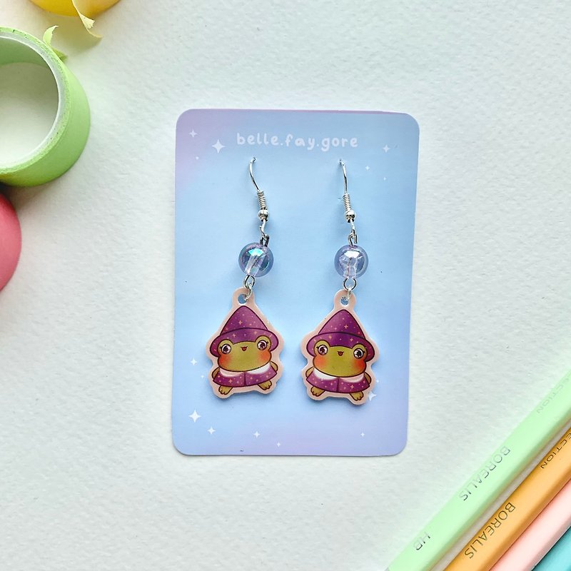 Cute kawaii earrings bith bead and picture - Earrings & Clip-ons - Plastic Purple