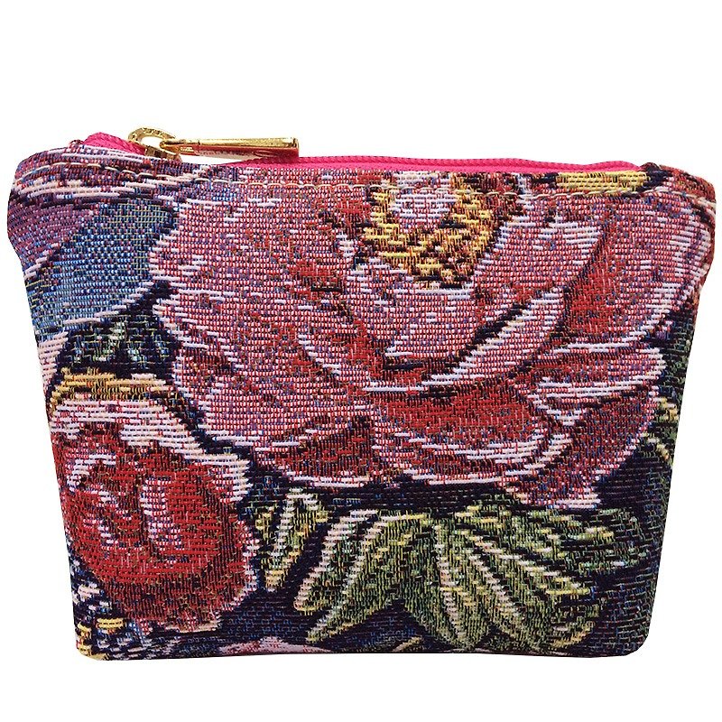 Jacquard texture painting purse retro pink peony - Clutch Bags - Other Materials 