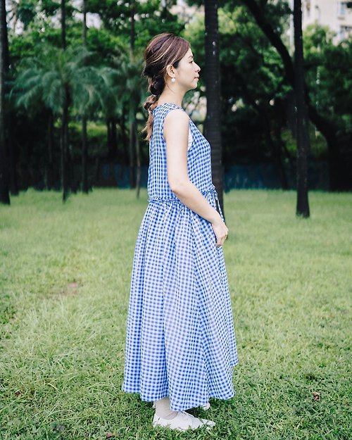 SHIROI Cinderella 春夏藍直格紋連身裙
