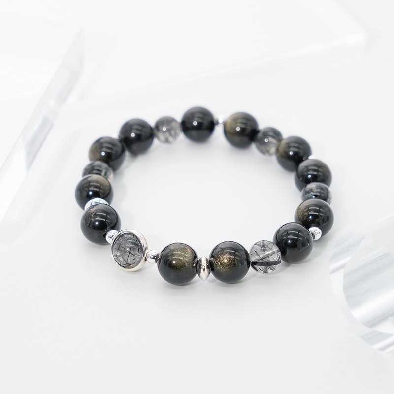 Our Duo | Men | Jinsha Obsidian Black Hair Crystal Bracelet Ghost Festival Crystal - Bracelets - Crystal Black