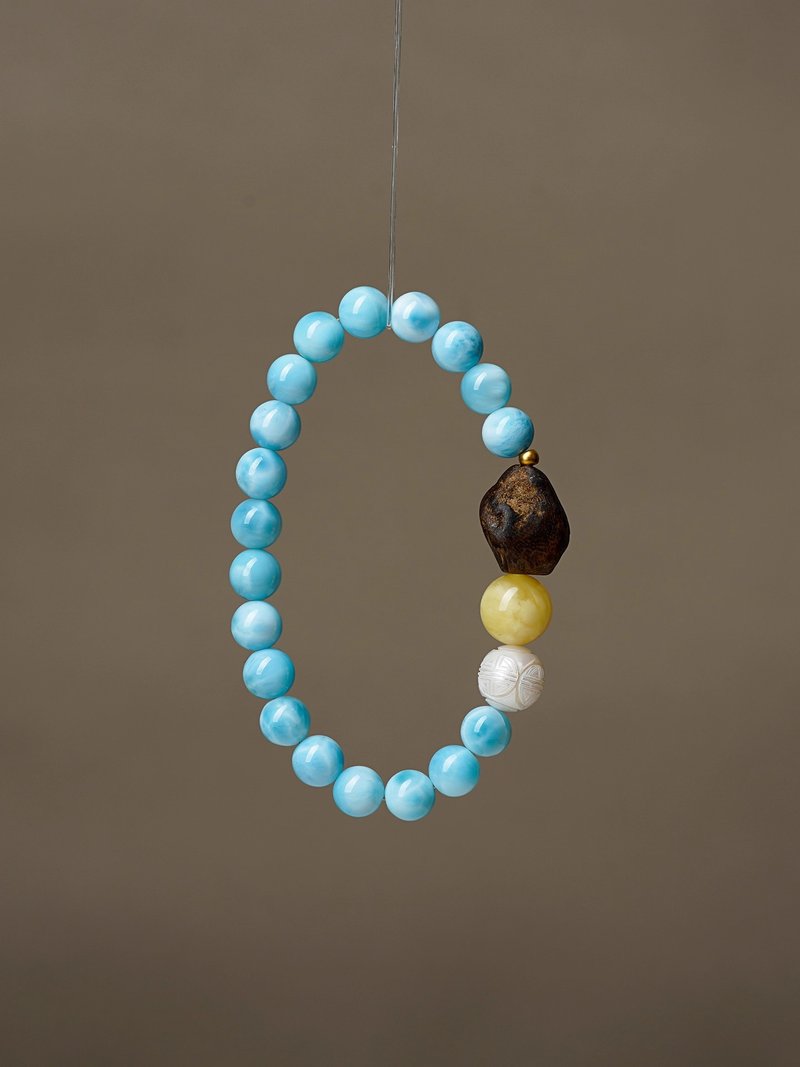 天然海紋石手串 未時VISHI多米尼加拉利瑪手鏈串珠針鈉鈣石女中式 - 手鍊/手環 - 石頭 多色