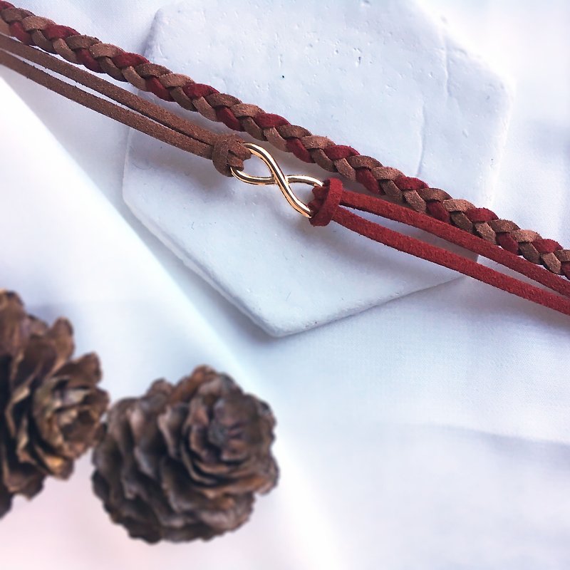 Handmade Double Braided Infinity Bracelets Rose Gold Series-brown and red - Bracelets - Other Materials Brown