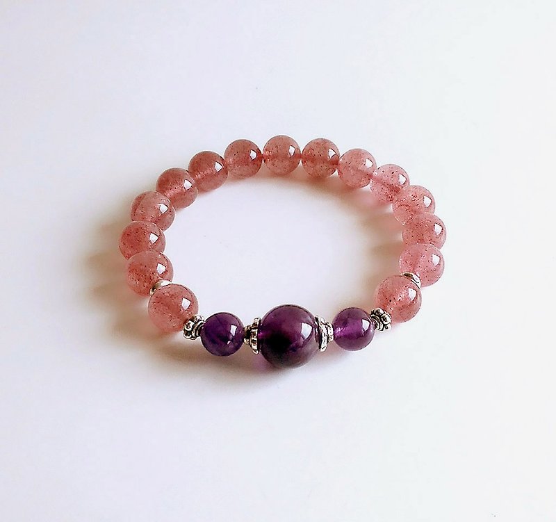 [Gemstones] love and wisdom natural ore strawberry crystal amethyst bracelet - Bracelets - Gemstone Pink