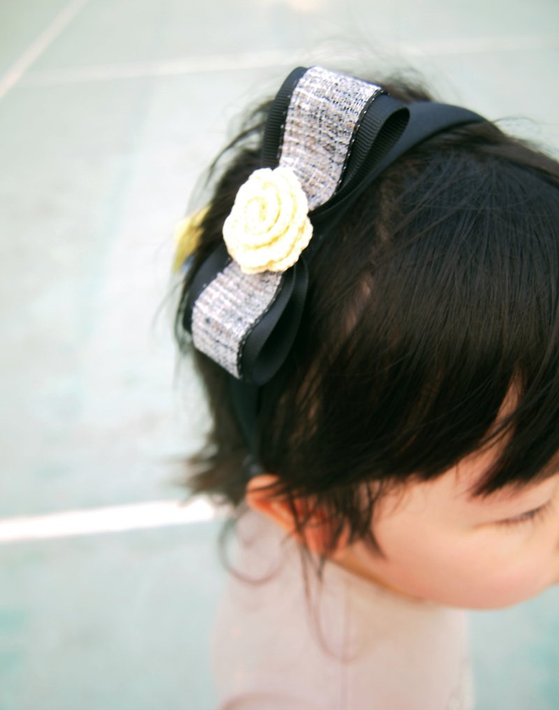 訂製手工編織可愛女孩淺黃玫瑰花髮箍 BH062 - 髮飾 - 繡線 黃色