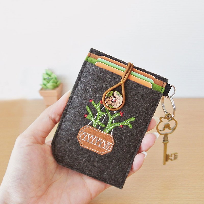 Card Holder, Card Case, Card Keychain - Cactus Lovers (B) - Card Holders & Cases - Polyester Black