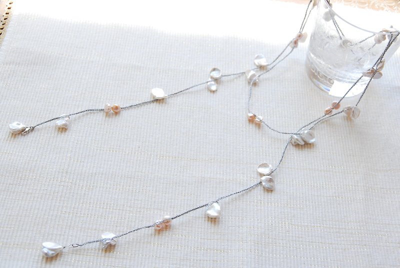 Keshipearl Lariet Light Pink (also a long necklace) - Long Necklaces - Gemstone Silver