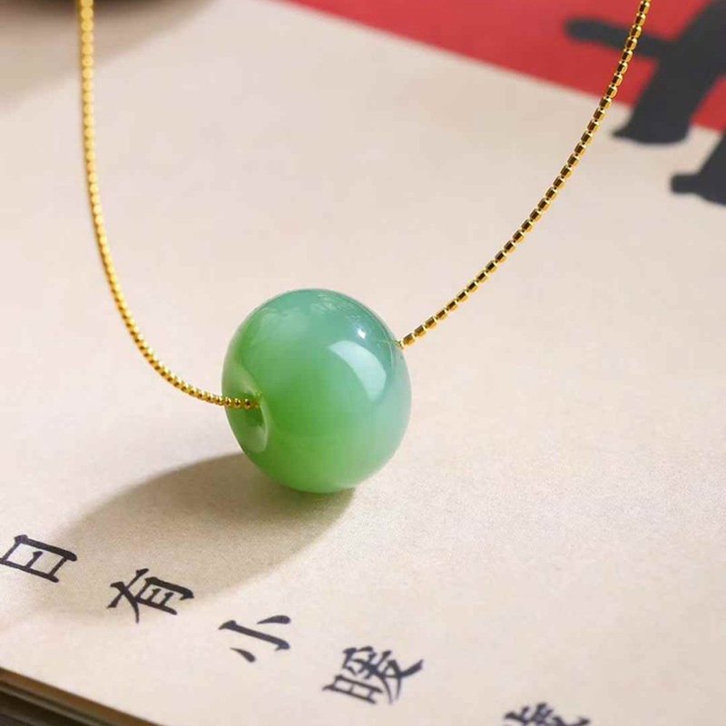 【轉運珠】項鏈/天然新疆和田玉平安扣俄料碧玉 玉石 貓眼 /吊墜 - 項鍊 - 玉石 綠色