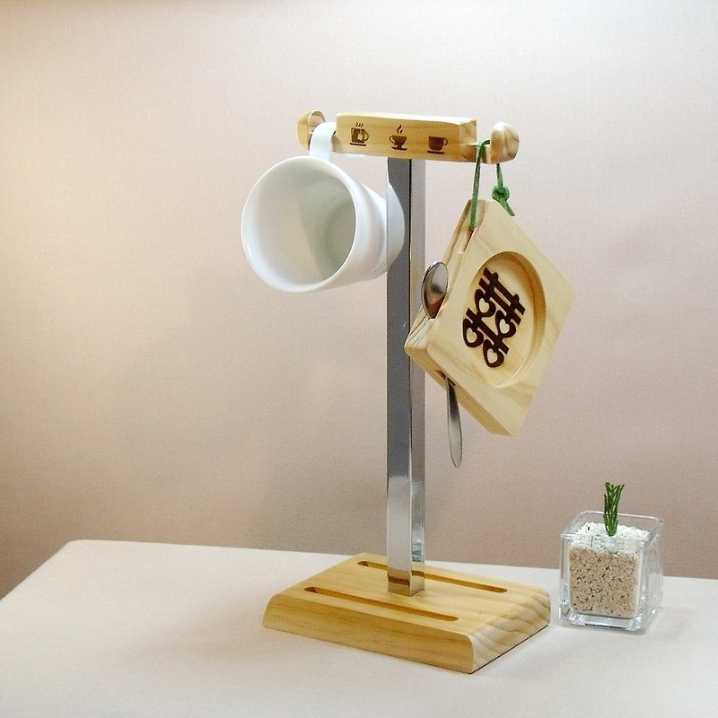 囍事lian even cup holder mug holder solid wood coaster handmade wedding gift - Mugs - Other Metals Brown