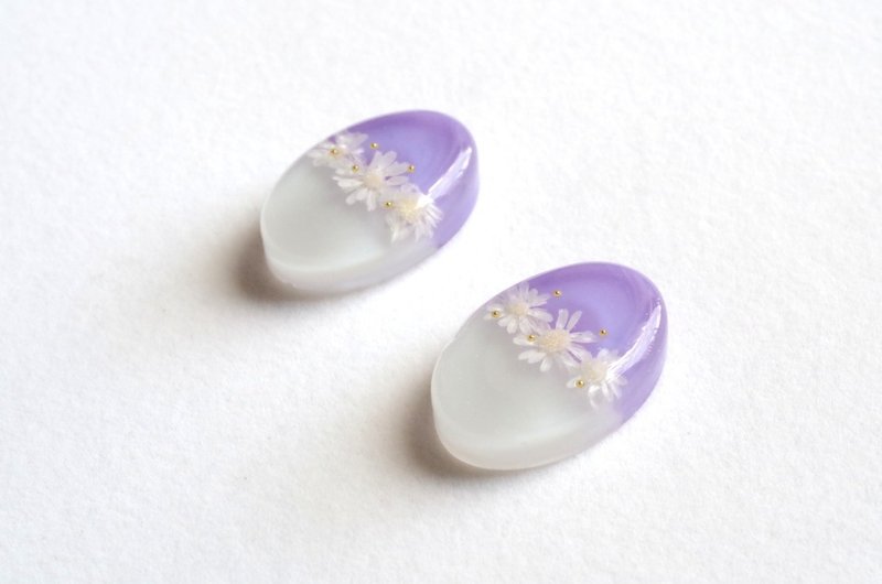 Resin Art Bicolor Flower Earrings - Purple - ต่างหู - วัสดุอื่นๆ สีม่วง