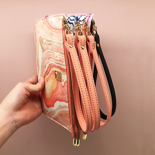 Colorido de MISA 粉色橙色小確幸云石自然紋特製手挽包 時尚小手拿包 手機包
