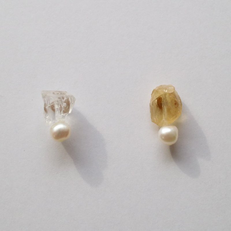 tow earring citrine crystal - 耳環/耳夾/耳骨夾 - 石頭 黃色
