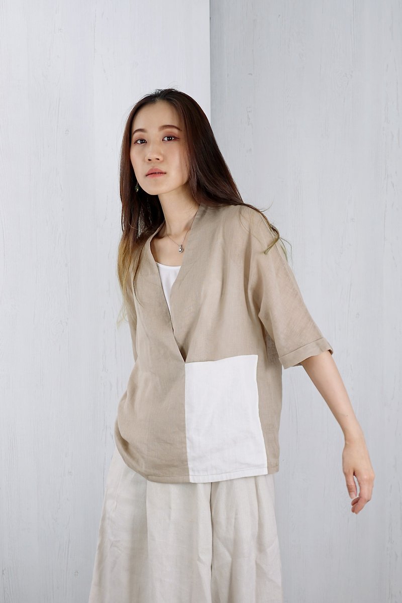 OUD Original. Linen-cotton 2 Tone Kimono-sleeved Top. - Women's Tops - Cotton & Hemp 