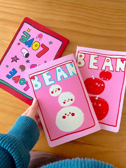 BeanAndBean 蘋果雪人與愛的季節 美式復古空白軟皮原創筆記本隨身攜帶便攜