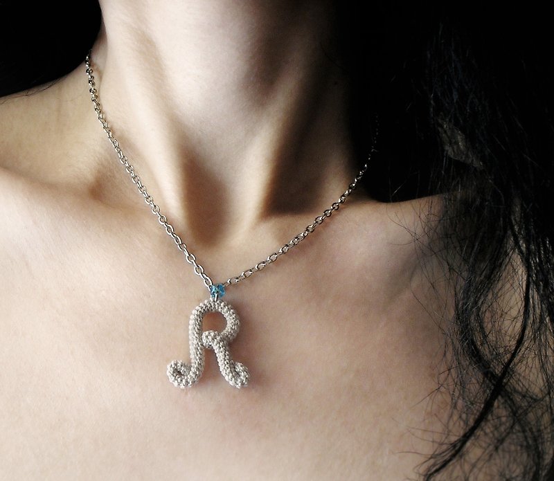 Initial Necklace Crochet Monogram Personalized Letter Pendant Charm - Necklaces - Thread Khaki